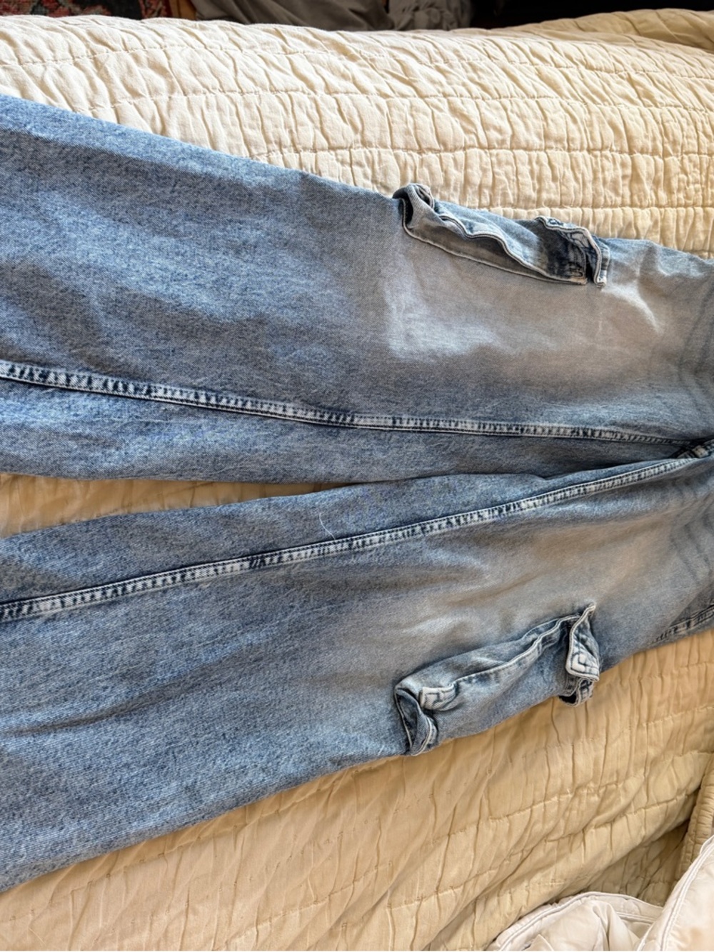 Girls H&M wide leg Light Blue Washed Cargo Jeans - Picture 6 of 10